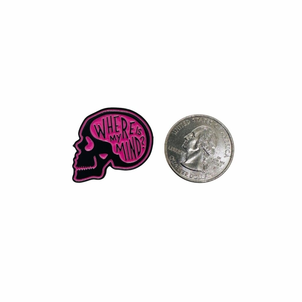 ⭐NEW enamel pin brooch off skull that says WHERE IS MY MIND? Overthinkers mental - Picture 5 of 5